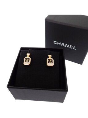 Chanel CC Logo Earrings Metal White Gold